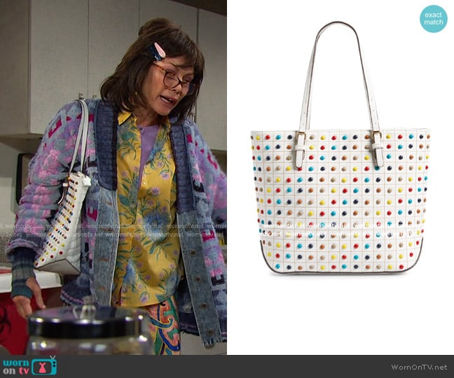 Sondra Roberts Studded Faux Leather Tote worn by Susan Banks (Stacy Haiduk) on Days of our Lives