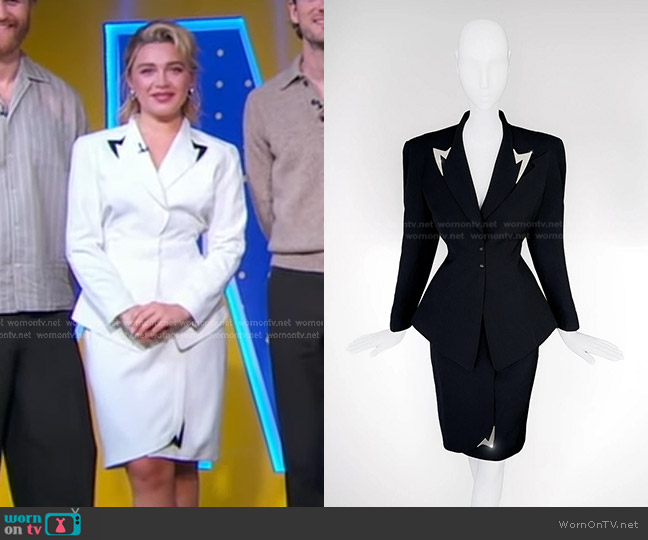 Thierry Mugler Vintage Blazer and Skirt worn by Florence Pugh on Good Morning America