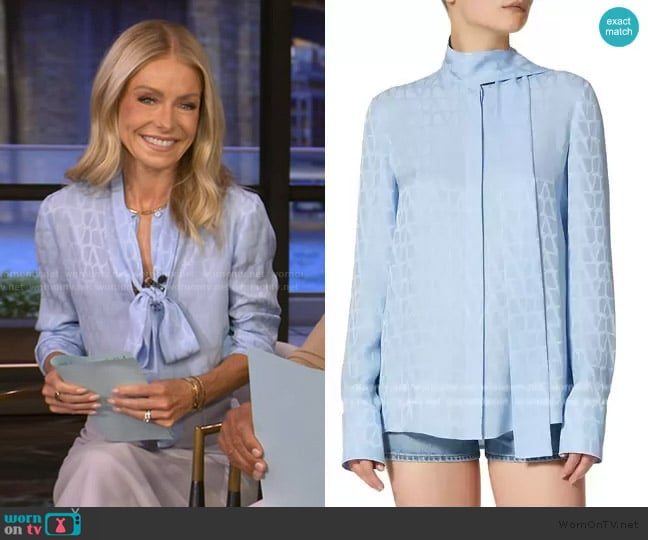 Valentino Garavani Toile Iconographe Silk Jacquard Blouse worn by Kelly Ripa on Live with Kelly and Mark