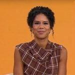 Adriana Diaz’s brown plaid cowl-neck dress on CBS Mornings