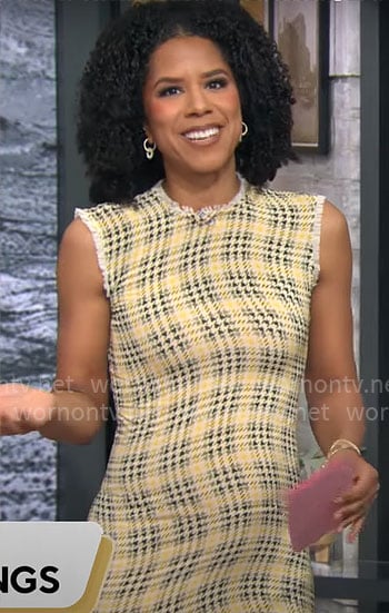 Adriana Diaz’s yellow wavy plaid dress on CBS Mornings