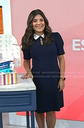 Adrianna's navy keyhole collared dress on Today