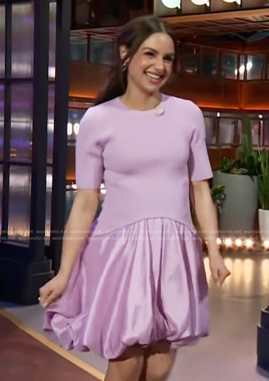 Aimee Carrero’s lavender mixed media dress on The Kelly Clarkson Show
