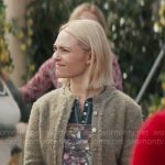 Alice’s floral overalls and green cardigan on Grosse Pointe Garden Society