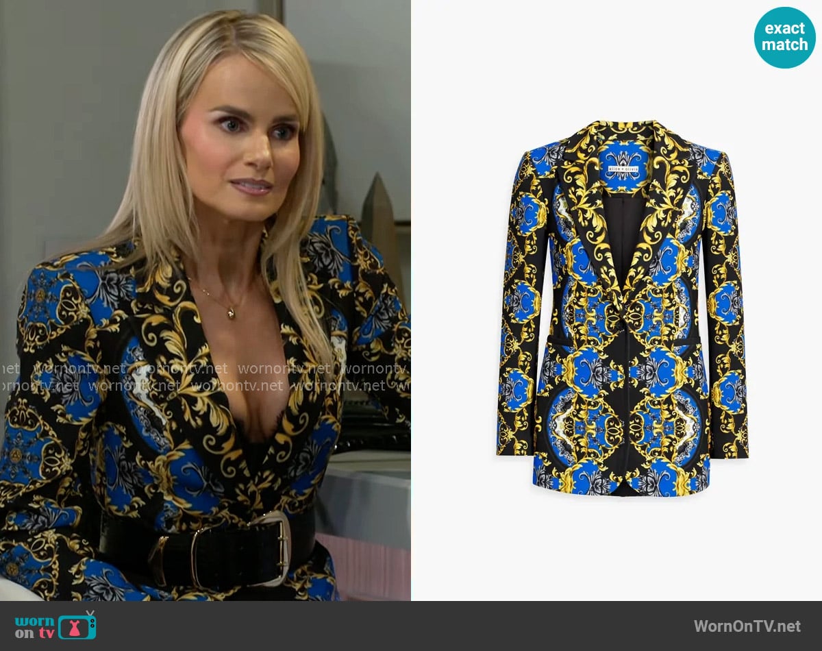 Alice + Olivia Brean printed crepe blazer worn by Vanessa McBride (Lauren Buglioli) on Beyond the Gates