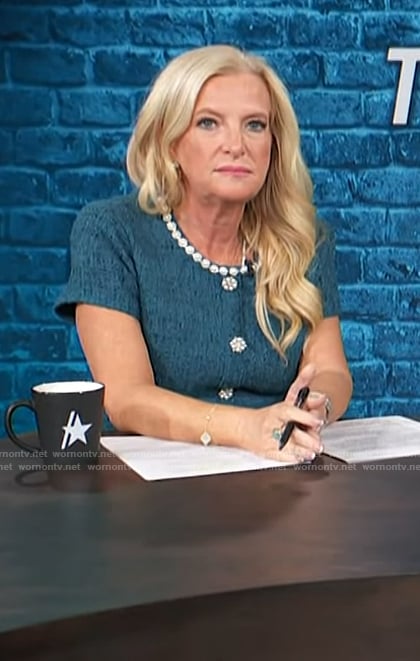 Alison Triessl’s green tweed dress on Access Hollywood