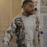 Andre’s printed cardigan on Beyond the Gates