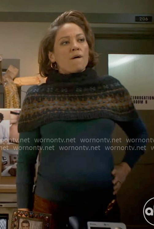 Angie's grey fair isle capelet sweater on Will Trent