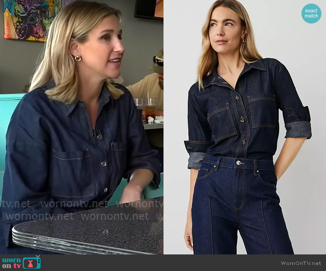 Ann Taylor Weekend Collection Relaxed Chambray Shirt worn by Caitlin Huey-Burns on CBS Mornings