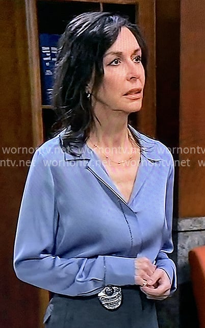 Anna's blue button down blouse on General Hospital
