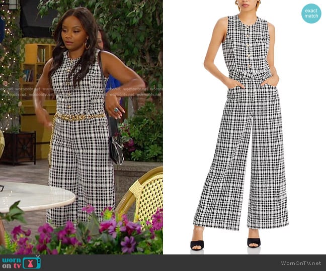 Aqua Tweed Jumpsuit worn by Chanel Dupree (Raven Bowens) on Days of our Lives