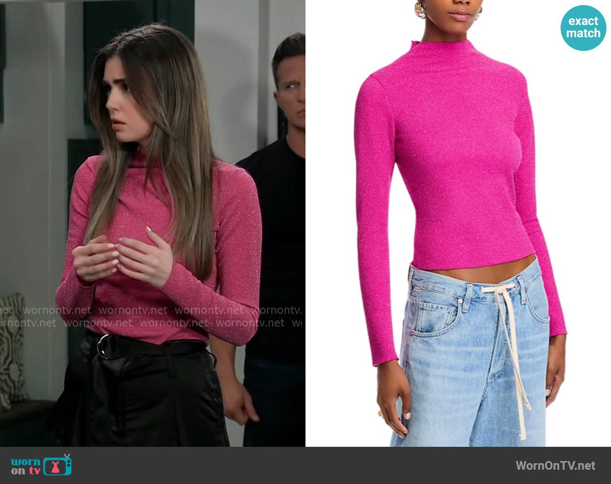 Aqua Shimmer Knit Top worn by Emma Scorpio-Drake (Braedyn Bruner) on General Hospital