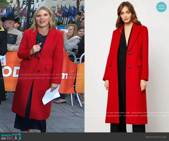 Bcbgmaxazria Notch Collar Single Breasted Riding Coat worn by Jenna Bush Hager on Today