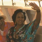 Belinda’s black and blue floral kaftan on The White Lotus