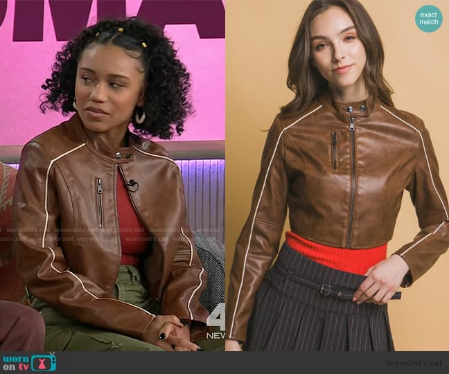 Bella Chica Faux Leather Zipper Moto Jacket worn by Cho on The Kelly Clarkson Show