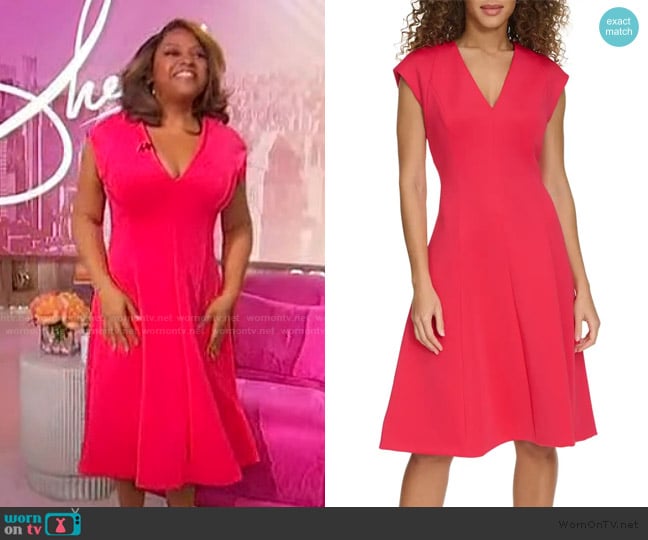 Calvin Klein Solid Cap Sleeve Fit & Flare Dress worn by Sherri Shepherd on Sherri