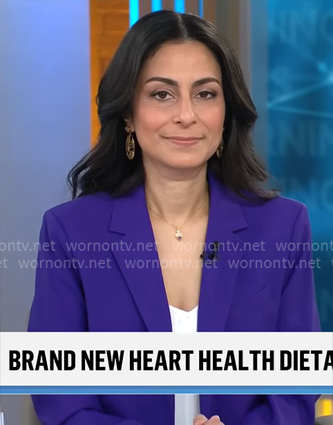 Celine Gounder's purple suit on CBS Mornings