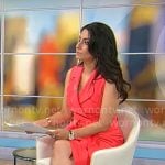 Celine Gounder’s coral pink sleeveless dress on CBS Mornings