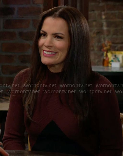 Chelsea’s brown and black colorblock dress on The Young and the Restless