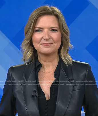 Christine’s black button down blouse and leather blazer on Today