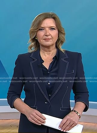 Christine's navy blazer with white stitching on Today