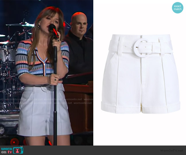 Cinq a Sept Aldi Belted Wide-Leg Linen Shorts worn by Kelly Clarkson on The Kelly Clarkson Show