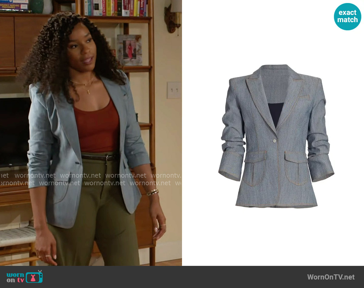 Cinq a Sept Louisa Blazer worn by Naomi Hamilton Hawthorne (Arielle Prepetit) on Beyond the Gates