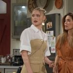 Claire’s tan and white layered shirtdress on The Young and the Restless