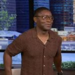 David’s brown wave knit shirt on Live with Kelly and Mark