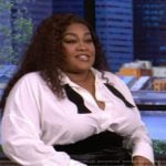 Da’Vine’s white tie neck blouse on Live with Kelly and Mark