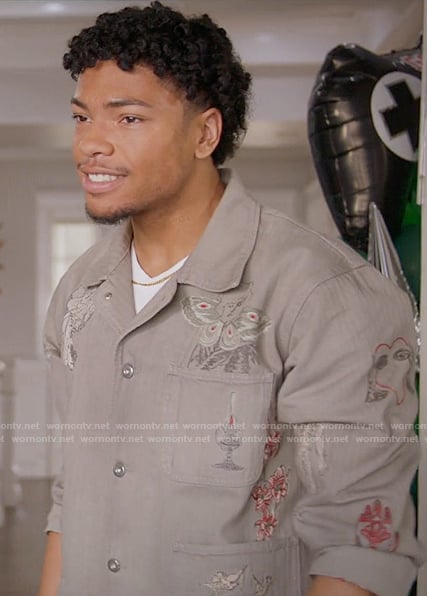Deion's embroidered jacket and pants on All American