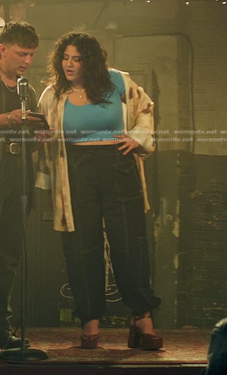 Dominique’s patch pocket pants with white stithing on You