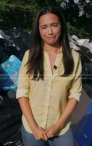 Emilie's yellow print button down shirt on Today