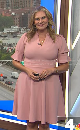 Emily's pink v-neck flare mini dress on Today