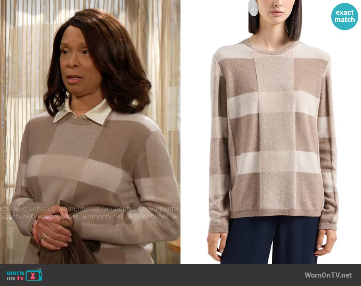Emporio Armani Checkered Sweater worn by Amy Lewis (Valarie Pettiford) on The Young and the Restless