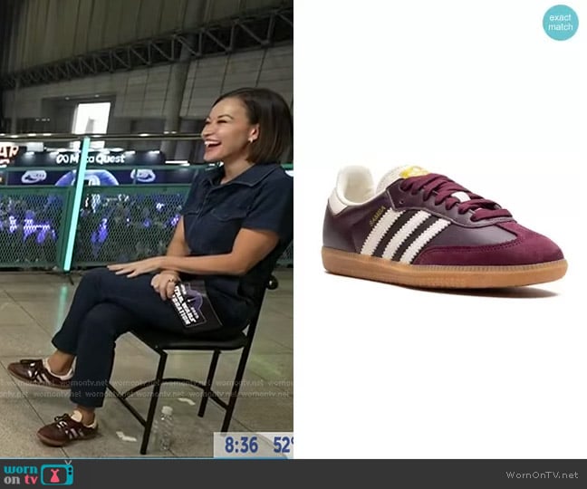 Adidas Samba OG Sneakers in Maroon worn by Eva Pilgrim on Good Morning America