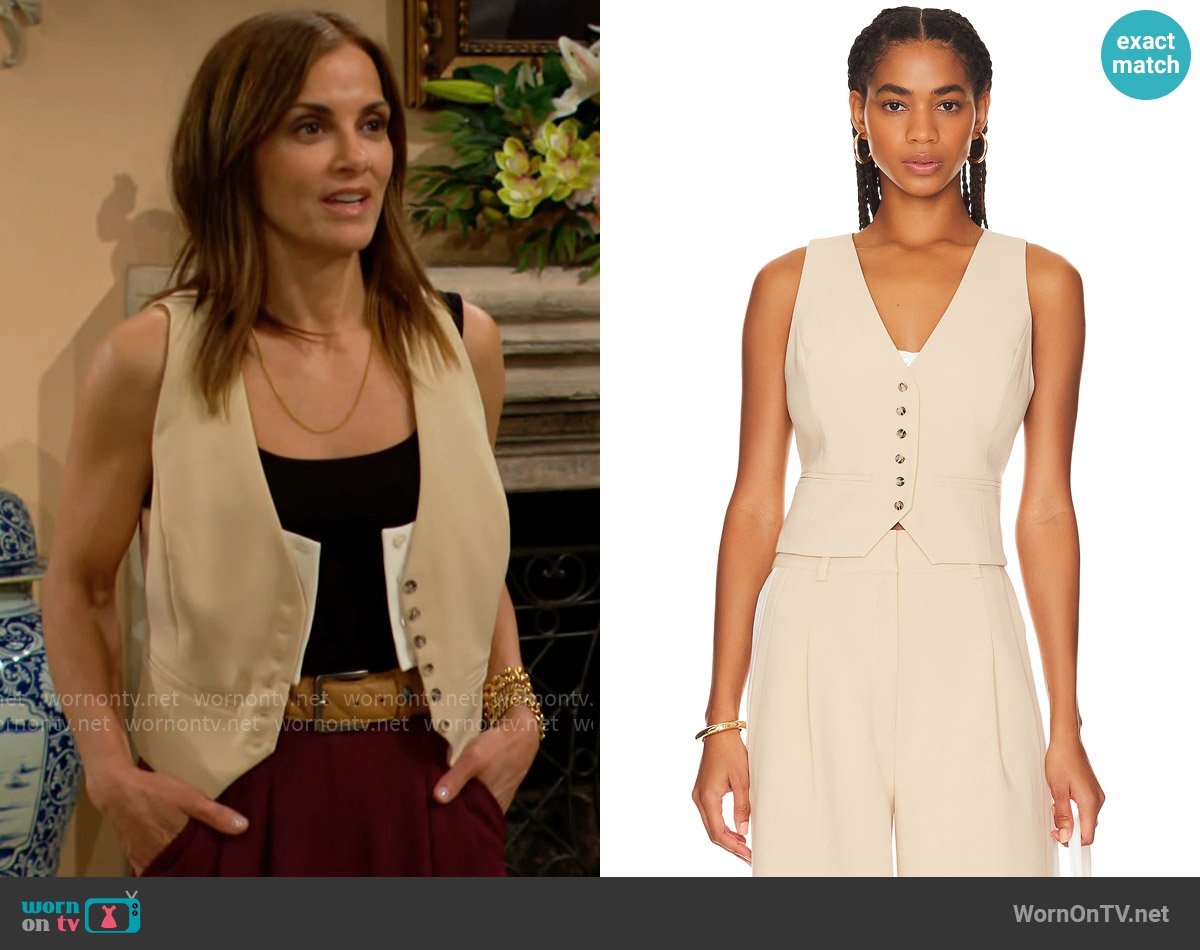 Favorite Daughter Margaret Vest in Sand worn by Taylor Hayes (Rebecca Budig) on The Bold and the Beautiful