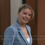 Felicia’s light blue blazer and pleated pants on General Hospital