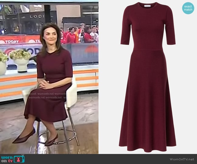 Gabriela Hearst Seymore Knit Midi Dress in Burgundy Merino Wool Cashmere worn by Jennifer Breheny Wallace on Today
