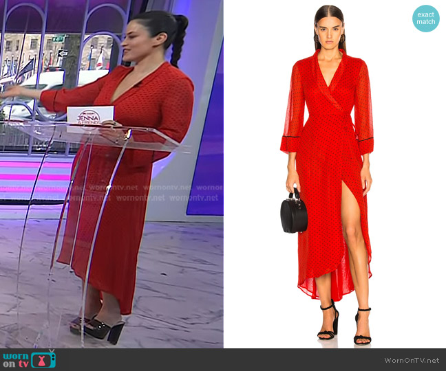 Ganni Polka-dot Chiffon Wrap Midi Dress in Red worn by Donna Farizan on Today
