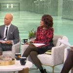 Gayle’s red leopard print dress on CBS This Morning