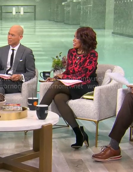 Gayle's red leopard print dress on CBS This Morning