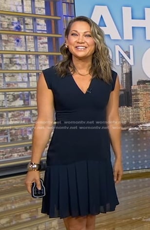 Ginger's navy pleated hem dress on Good Morning America