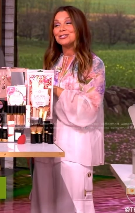 Gretta Monahan’s floral blouse and belted pants on The View