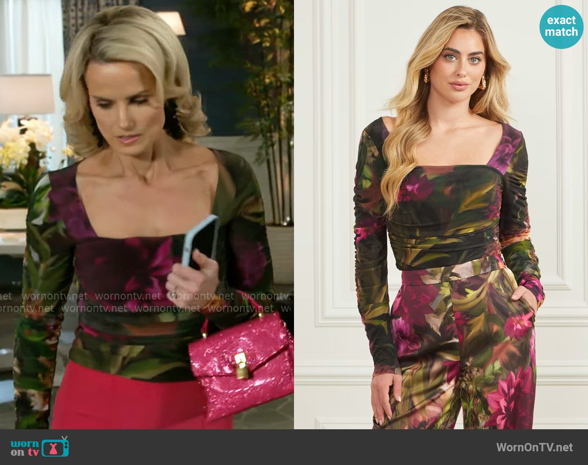 Vanessa’s floral square-neckline top on Beyond the Gates
