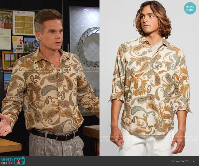Guess Eco Linen Paisley Shirt in Beige