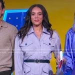 Hannah John-Kamen’s lilac belted jumpsuit on Good Morning America