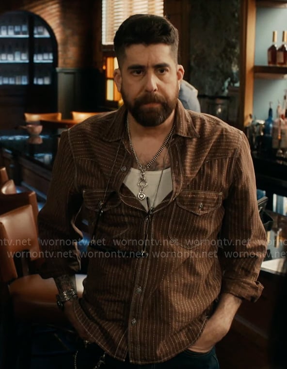 Harry's brown striped shirt on The Equalizer