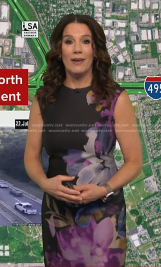 Heather's purple floral sleeveless dress on Good Morning America