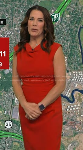 Heather's red cowl neck dress on Good Morning America